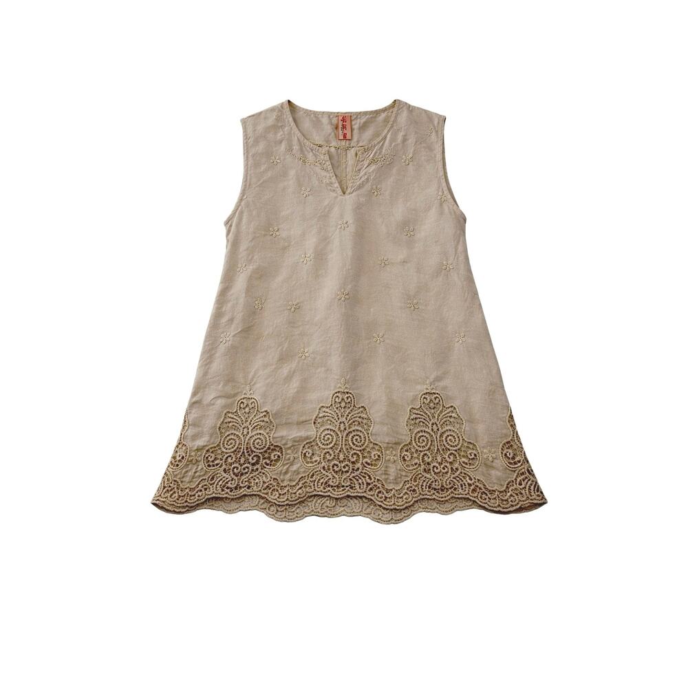 Johnny Was Cupra Rayon Embroidered Blouse Small Cream Boho Cottagecore Tunic
